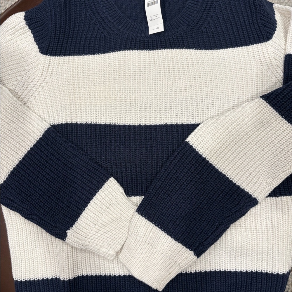 NWT- J Crew Women’s Navy and White Striped Cotton Sweater